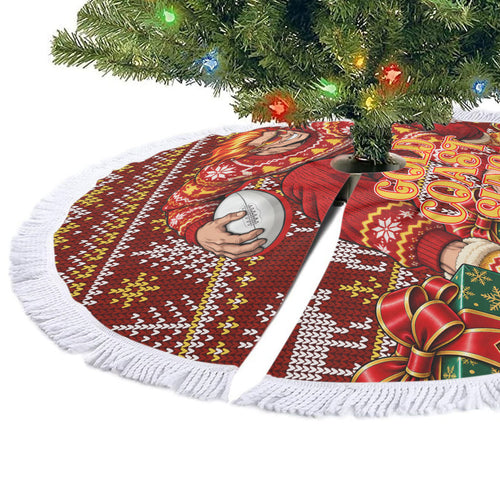 Gold Coast Suns Football Christmas Tree Skirt Australian Football Mascot - Ugly Xmas Pattern Festive
