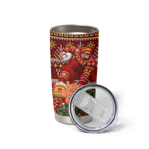 Personalized Gold Coast Suns Football Christmas Tumbler Cup Australian Football Mascot - Ugly Xmas Pattern Festive