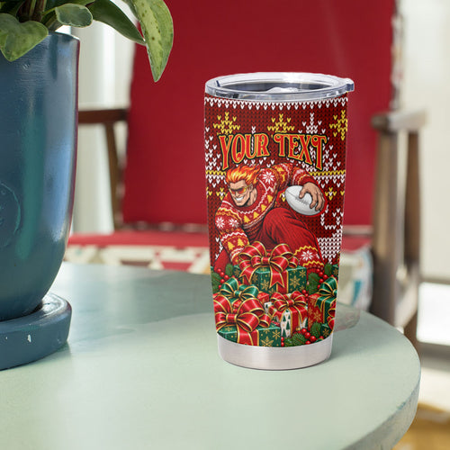 Personalized Gold Coast Suns Football Christmas Tumbler Cup Australian Football Mascot - Ugly Xmas Pattern Festive