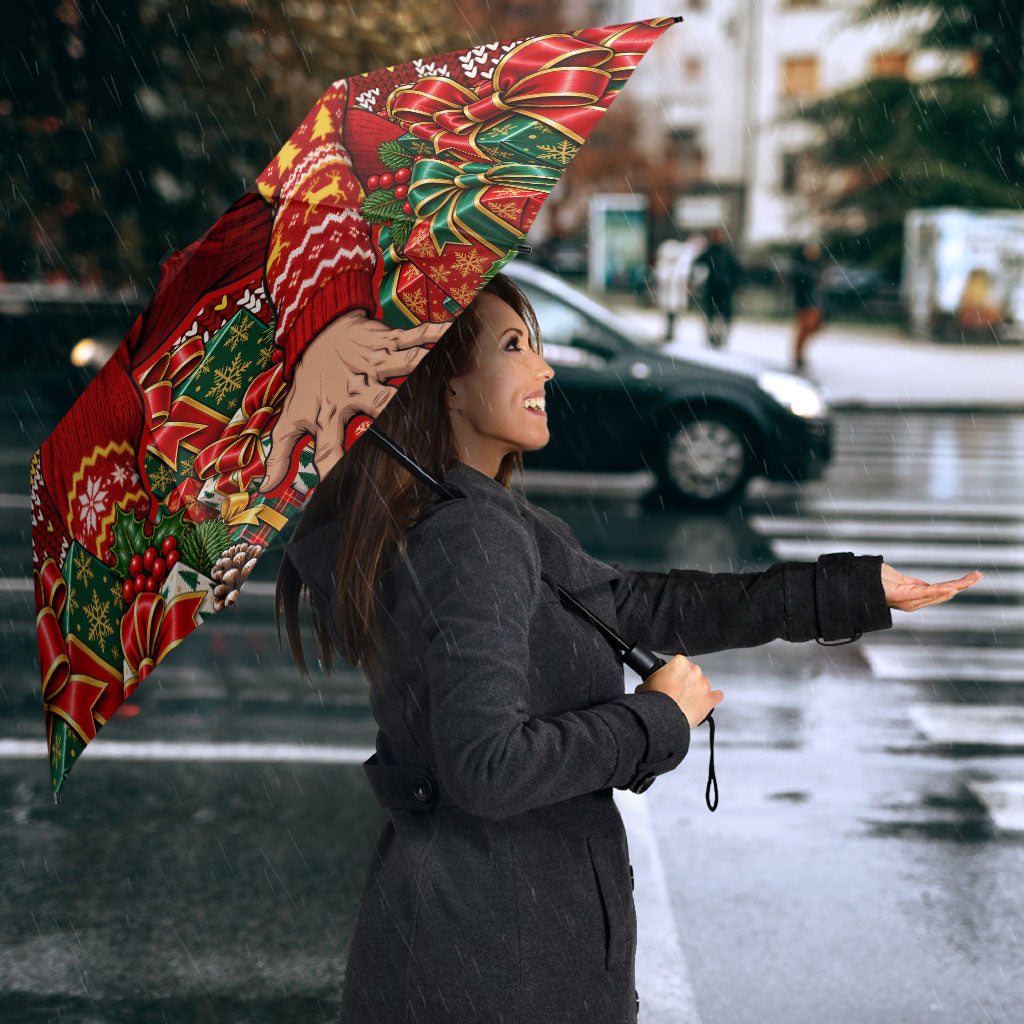 Personalized Gold Coast Suns Football Christmas Umbrella Australian Football Mascot - Ugly Xmas Pattern Festive