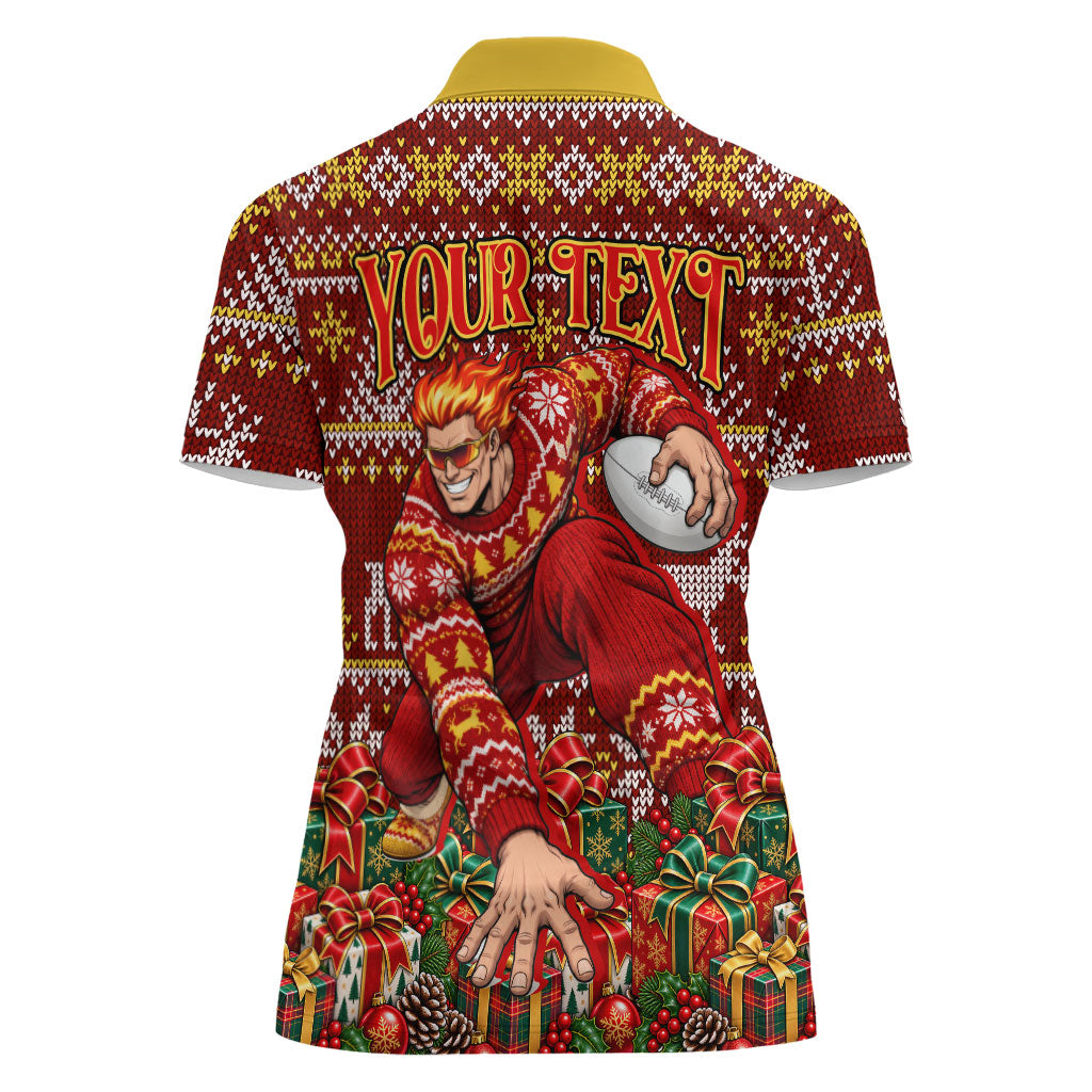 Personalized Gold Coast Suns Football Christmas Women Polo Shirt Australian Football Mascot - Ugly Xmas Pattern Festive