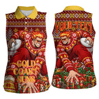 Personalized Gold Coast Suns Football Christmas Women Sleeveless Polo Shirt Australian Football Mascot - Ugly Xmas Pattern Festive