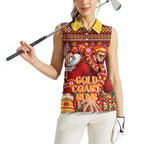 Personalized Gold Coast Suns Football Christmas Women Sleeveless Polo Shirt Australian Football Mascot - Ugly Xmas Pattern Festive