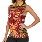Personalized Gold Coast Suns Football Christmas Women Sleeveless Polo Shirt Australian Football Mascot - Ugly Xmas Pattern Festive