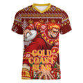 Personalized Gold Coast Suns Football Christmas Women V-Neck T-Shirt Australian Football Mascot - Ugly Xmas Pattern Festive