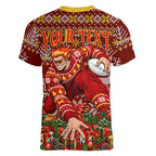 Personalized Gold Coast Suns Football Christmas Women V-Neck T-Shirt Australian Football Mascot - Ugly Xmas Pattern Festive