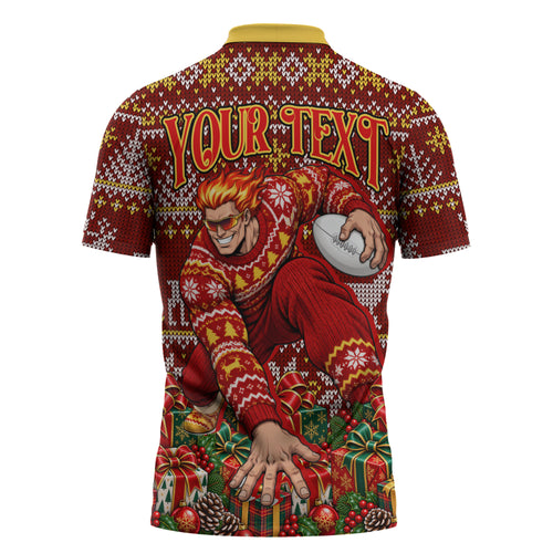 Personalized Gold Coast Suns Football Christmas Zipper Polo Shirt Australian Football Mascot - Ugly Xmas Pattern Festive