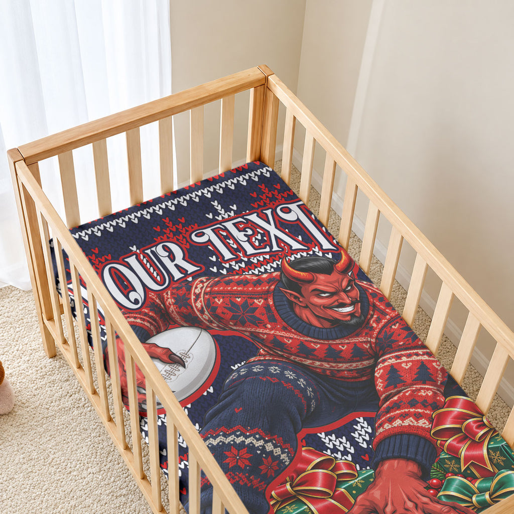Personalized Melbourne Football Christmas Baby Bed Cover Australian Football Mascot - Ugly Xmas Pattern Festive