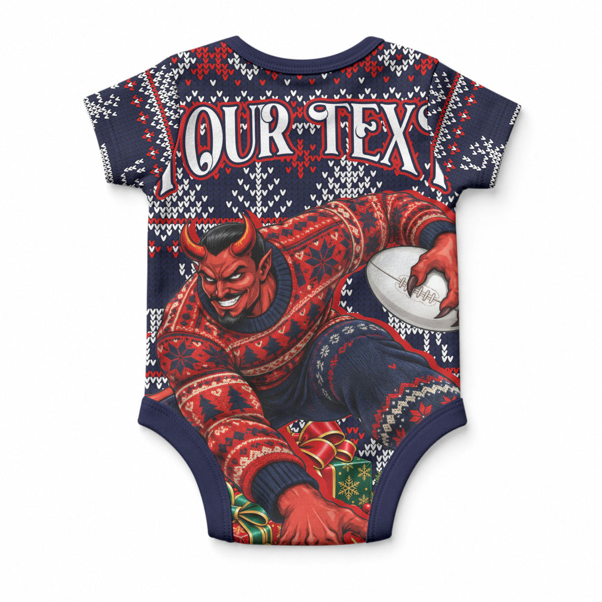 Personalized Melbourne Football Christmas Baby Onesie Australian Football Mascot - Ugly Xmas Pattern Festive