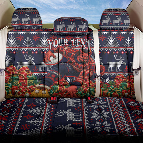 Personalized Melbourne Football Christmas Back Car Seat Cover Australian Football Mascot - Ugly Xmas Pattern Festive