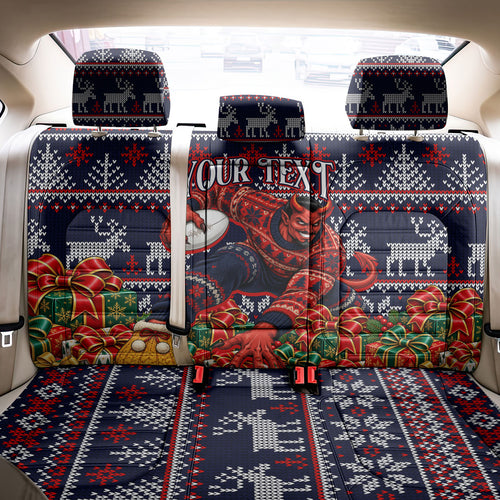 Personalized Melbourne Football Christmas Back Car Seat Cover Australian Football Mascot - Ugly Xmas Pattern Festive