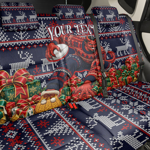Personalized Melbourne Football Christmas Back Car Seat Cover Australian Football Mascot - Ugly Xmas Pattern Festive