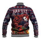 Personalized Melbourne Football Christmas Baseball Jacket Australian Football Mascot - Ugly Xmas Pattern Festive