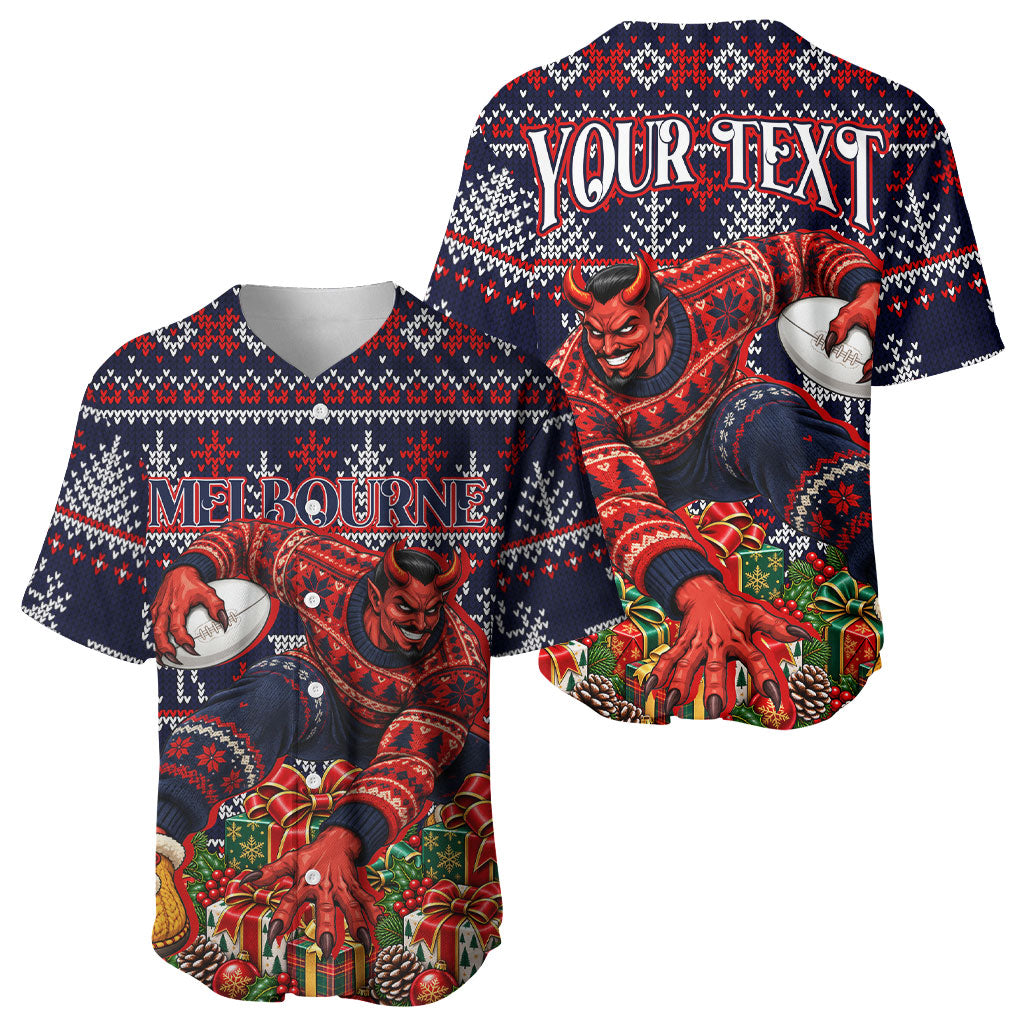 Personalized Melbourne Football Christmas Baseball Jersey Australian Football Mascot - Ugly Xmas Pattern Festive