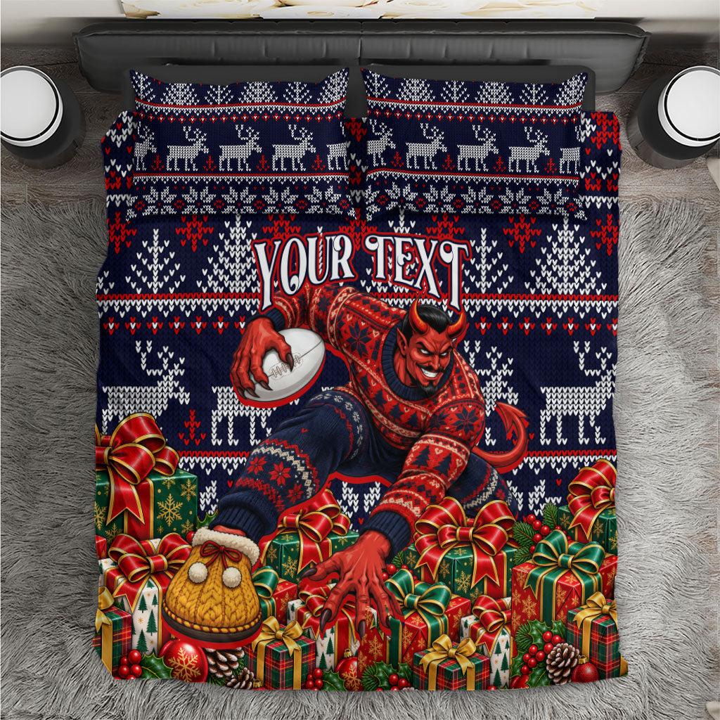 Personalized Melbourne Football Christmas Bedding Set Australian Football Mascot - Ugly Xmas Pattern Festive