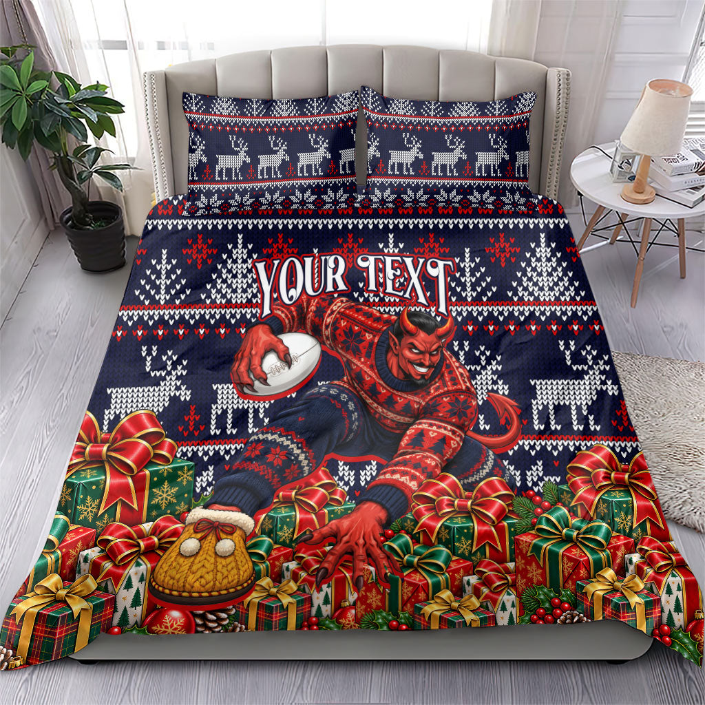 Personalized Melbourne Football Christmas Bedding Set Australian Football Mascot - Ugly Xmas Pattern Festive