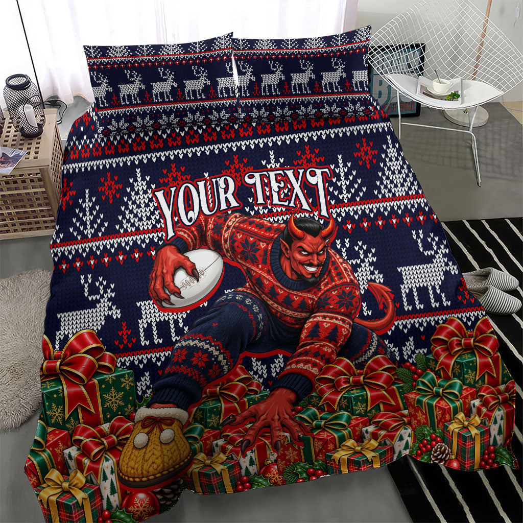 Personalized Melbourne Football Christmas Bedding Set Australian Football Mascot - Ugly Xmas Pattern Festive