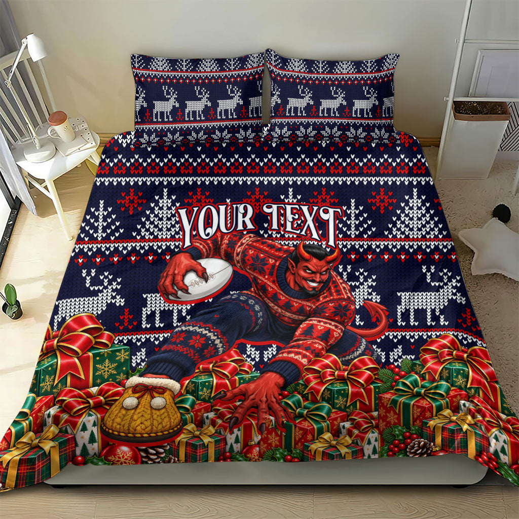 Personalized Melbourne Football Christmas Bedding Set Australian Football Mascot - Ugly Xmas Pattern Festive
