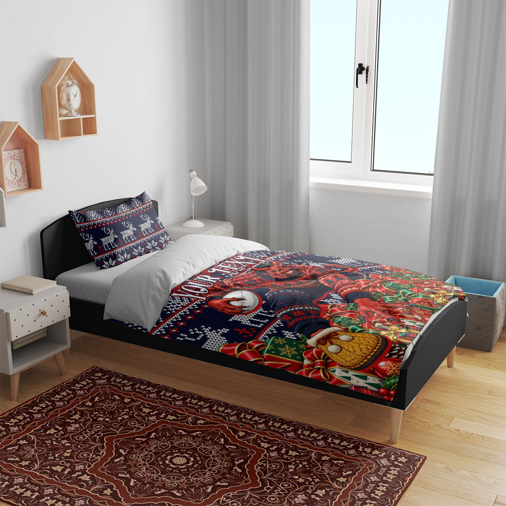Personalized Melbourne Football Christmas Bedding Set Australian Football Mascot - Ugly Xmas Pattern Festive