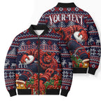 Personalized Melbourne Football Christmas Bomber Puffer Jacket Australian Football Mascot - Ugly Xmas Pattern Festive