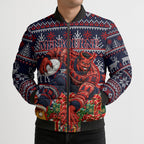Personalized Melbourne Football Christmas Bomber Puffer Jacket Australian Football Mascot - Ugly Xmas Pattern Festive