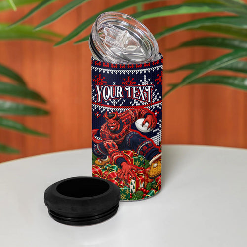 Personalized Melbourne Football Christmas 4 in 1 Can Cooler Tumbler Australian Football Mascot - Ugly Xmas Pattern Festive