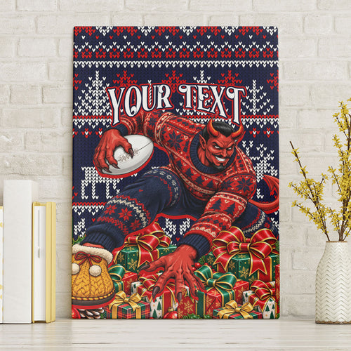 Personalized Melbourne Football Christmas Canvas Wall Art Australian Football Mascot - Ugly Xmas Pattern Festive
