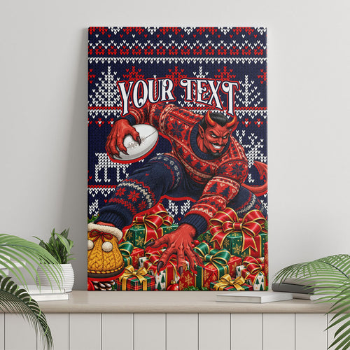 Personalized Melbourne Football Christmas Canvas Wall Art Australian Football Mascot - Ugly Xmas Pattern Festive