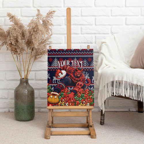 Personalized Melbourne Football Christmas Canvas Wall Art Australian Football Mascot - Ugly Xmas Pattern Festive