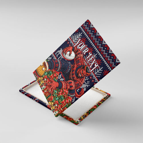 Personalized Melbourne Football Christmas Canvas Wall Art Australian Football Mascot - Ugly Xmas Pattern Festive