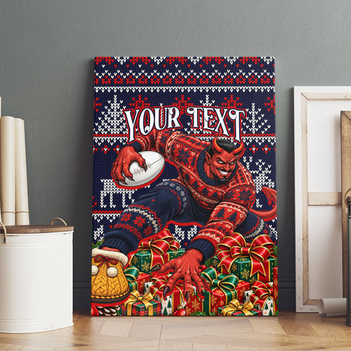 Personalized Melbourne Football Christmas Canvas Wall Art Australian Football Mascot - Ugly Xmas Pattern Festive
