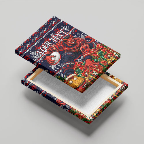 Personalized Melbourne Football Christmas Canvas Wall Art Australian Football Mascot - Ugly Xmas Pattern Festive