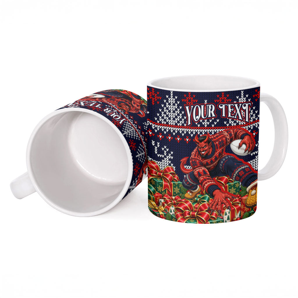 Personalized Melbourne Football Christmas Ceramic Mug Australian Football Mascot - Ugly Xmas Pattern Festive