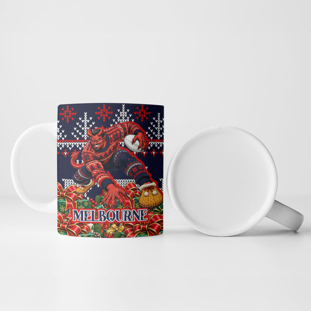 Personalized Melbourne Football Christmas Ceramic Mug Australian Football Mascot - Ugly Xmas Pattern Festive