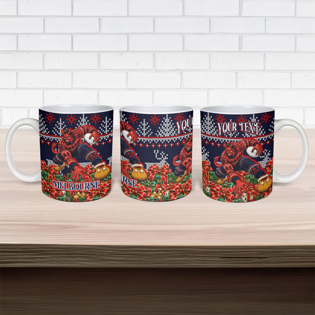 Personalized Melbourne Football Christmas Ceramic Mug Australian Football Mascot - Ugly Xmas Pattern Festive