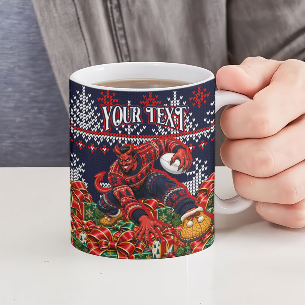 Personalized Melbourne Football Christmas Ceramic Mug Australian Football Mascot - Ugly Xmas Pattern Festive