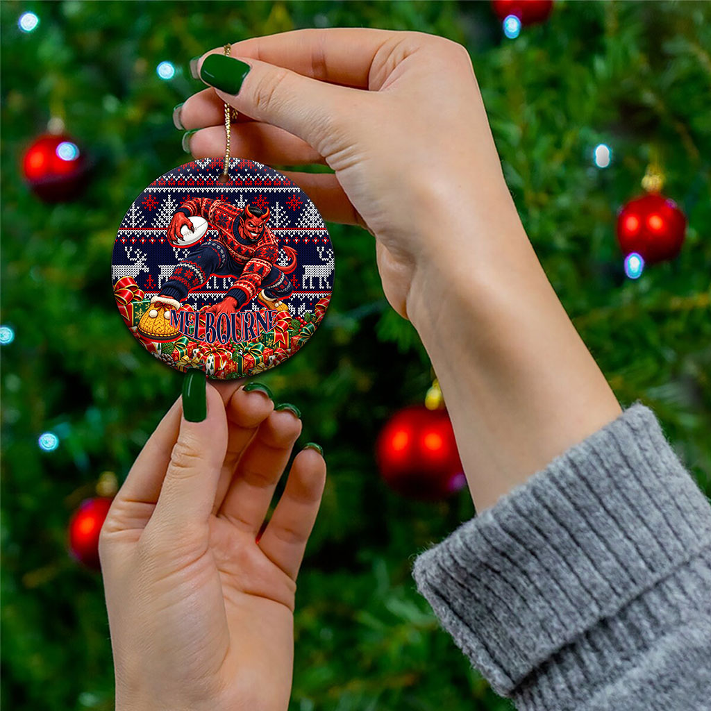 Melbourne Football Christmas Ceramic Ornament Australian Football Mascot - Ugly Xmas Pattern Festive