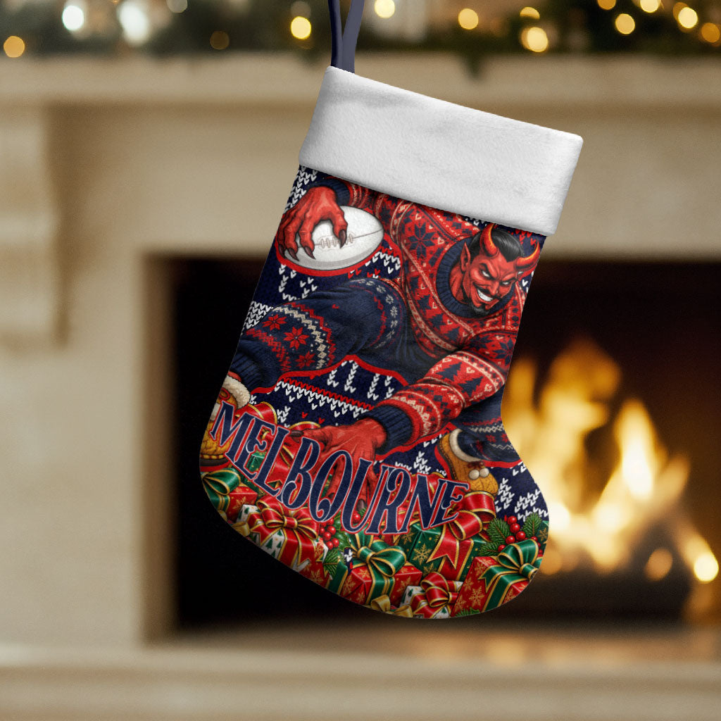Melbourne Football Christmas Stocking Australian Football Mascot - Ugly Xmas Pattern Festive