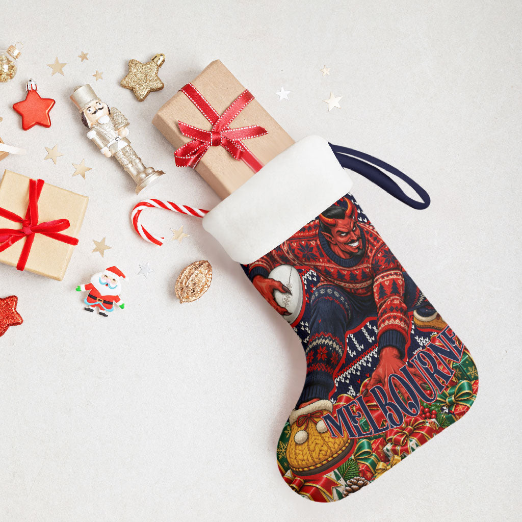 Melbourne Football Christmas Stocking Australian Football Mascot - Ugly Xmas Pattern Festive