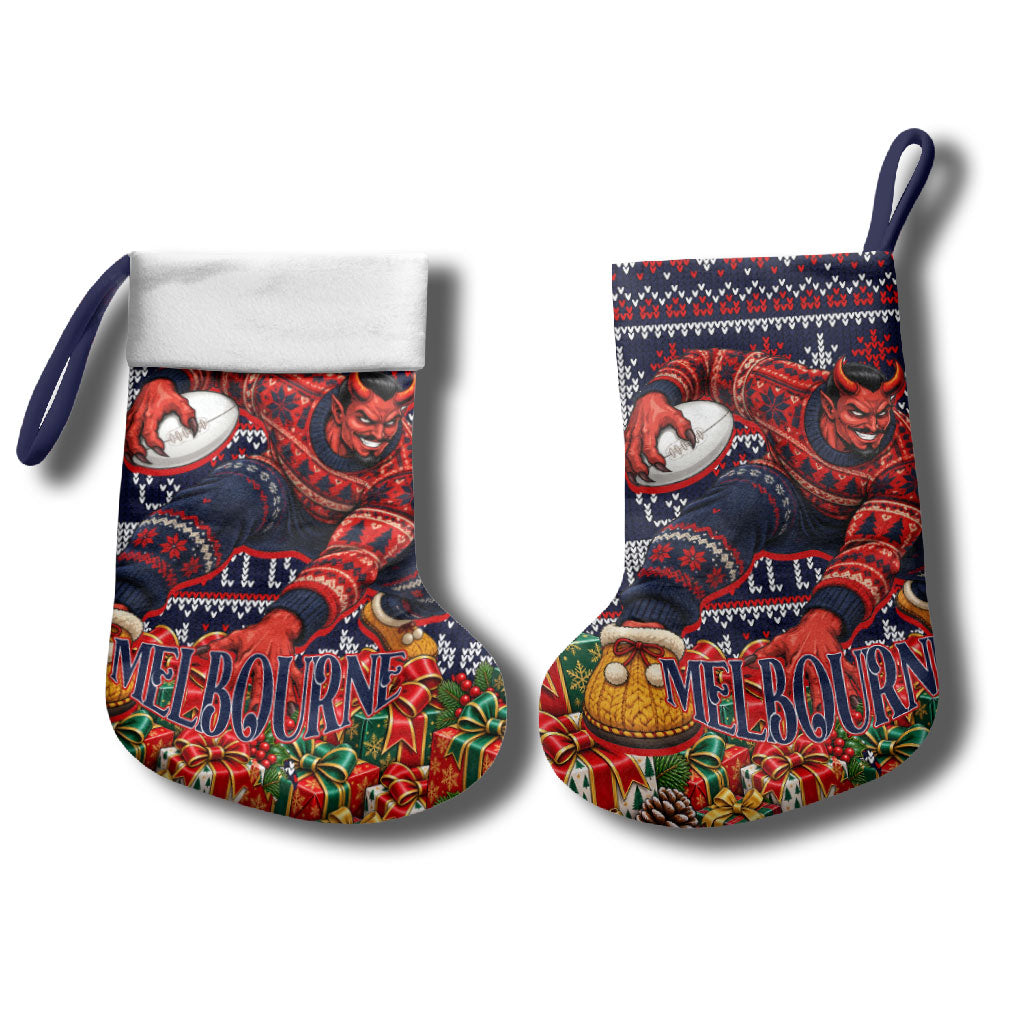 Melbourne Football Christmas Stocking Australian Football Mascot - Ugly Xmas Pattern Festive