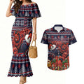 Personalized Melbourne Football Christmas Couples Matching Mermaid Dress and Hawaiian Shirt Australian Football Mascot - Ugly Xmas Pattern Festive