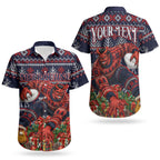 Personalized Melbourne Football Christmas Couples Matching Short Sleeve Bodycon Dress and Hawaiian Shirt Australian Football Mascot - Ugly Xmas Pattern Festive