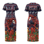 Personalized Melbourne Football Christmas Couples Matching Short Sleeve Bodycon Dress and Long Sleeve Button Shirt Australian Football Mascot - Ugly Xmas Pattern Festive
