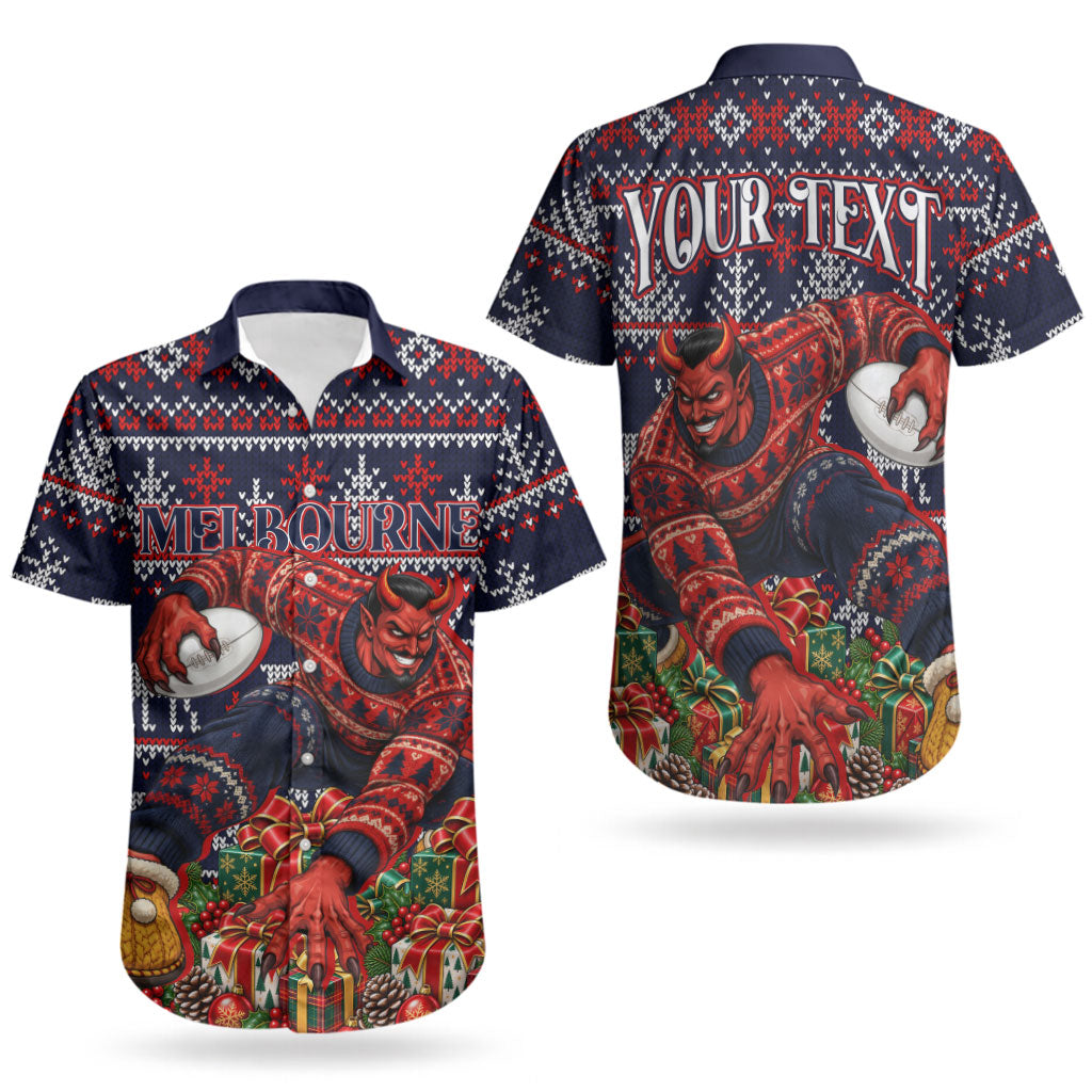 Personalized Melbourne Football Christmas Couples Matching Tank Maxi Dress and Hawaiian Shirt Australian Football Mascot - Ugly Xmas Pattern Festive