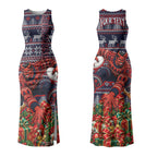Personalized Melbourne Football Christmas Couples Matching Tank Maxi Dress and Hawaiian Shirt Australian Football Mascot - Ugly Xmas Pattern Festive