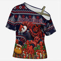 Personalized Melbourne Football Christmas Cross Shoulder Shirt Australian Football Mascot - Ugly Xmas Pattern Festive