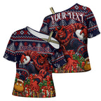 Personalized Melbourne Football Christmas Cross Shoulder Shirt Australian Football Mascot - Ugly Xmas Pattern Festive