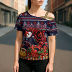 Personalized Melbourne Football Christmas Cross Shoulder Shirt Australian Football Mascot - Ugly Xmas Pattern Festive