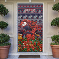 Personalized Melbourne Football Christmas Door Cover Australian Football Mascot - Ugly Xmas Pattern Festive