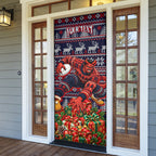 Personalized Melbourne Football Christmas Door Cover Australian Football Mascot - Ugly Xmas Pattern Festive